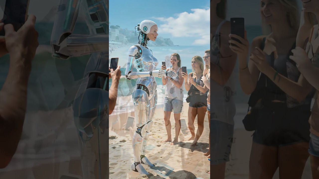 Smuk robot set på stranden – tiltrækker stor opmærksomhed og fotosessioner